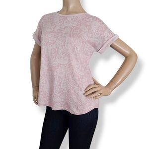 Lucky Brand Pink & White Paisley Print Rolled Sleeve Top